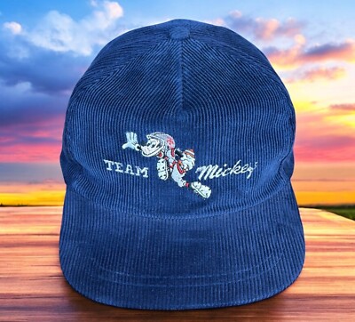Vintage 90’s Walt Disney World Team Mickey Goofy Football Blue Corduroy Hat Cap-image