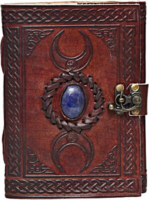 Handmade Vintage 3 Moon Blue Lapiz Embossed Vintage Leather Journal of Antique--image