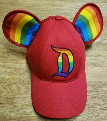 NWT Disney Parks Rainbow Ear Adult Adjustable Baseball Cap Red Hook & Loop Hat-image