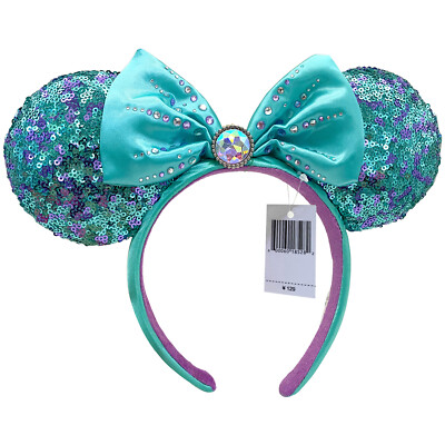 Disney-Parks Minnie Mouse Teal and Purple Sequined Ears Headband --image