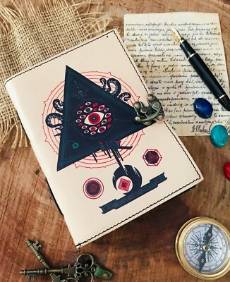 Leather journal Masonic Symbol printed grimoire Blank spell book of shadow-image