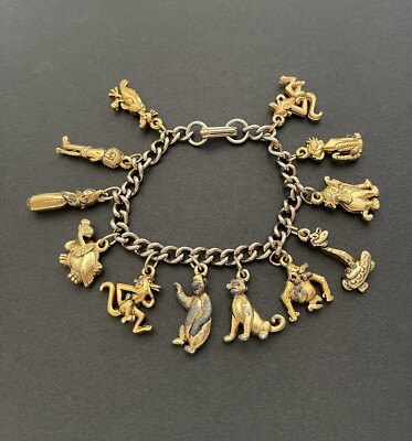 DISNEY JUNGLE BOOK 12 CHARM BRACELET Productions Gold Silver WALT Movie WDW VTG-image