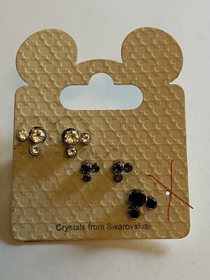 Disney Parks MICKEY ICON STUD EARRINGS Sparkly CRYSTALS  Silver, Blue- READ-image
