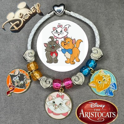 ARISTOCATS Disney White Braided Leather 3mm Snake Chain Charm Bracelet ✨ NEW-image
