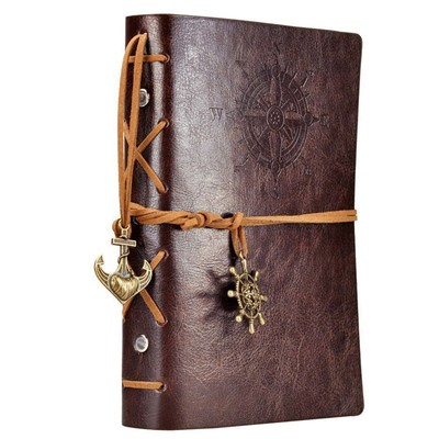 Leather Writing Journal Notebook, 7 Inches Vintage Nautical Spiral Blank Stri...-image