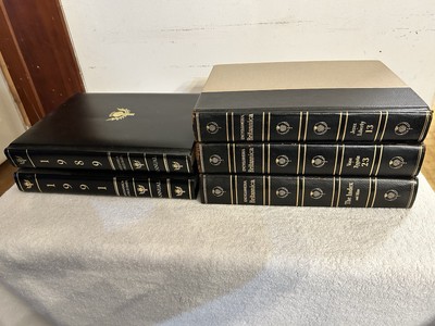 Encyclopedia Britannica Lot Of 6 Books 1964 Leather, Annual, Dictionary Vintage-image