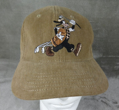 Vintage Walt Disney World Goofy Golf Cotton Leather Strap Cap Hat Beige-image
