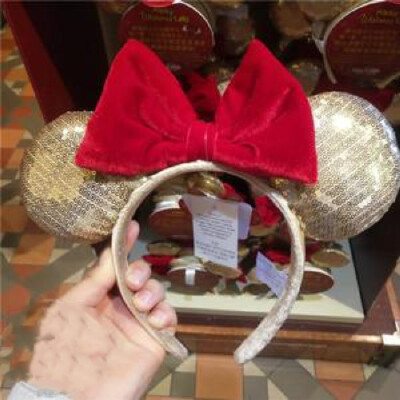 Gold Red Bow Minnie Mouse Sequins DisneyParks Headband Christmas Ears-image