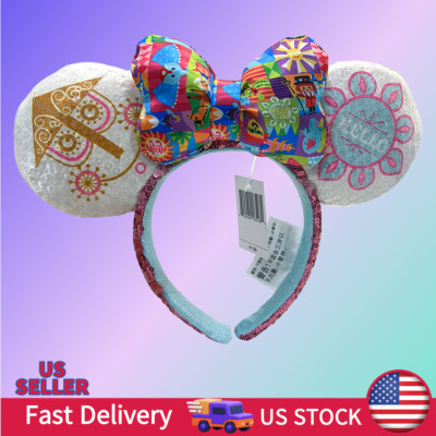 Headband Disney~ Park Cos Bow Minnie Ears Sequin Mickey cute small world  Clock-image