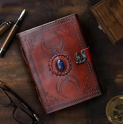 Handmade Vintage 3 Moon Blue Lapiz Embossed Vintage Leather Journal of Antique11-image