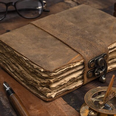 Handmade Vintage Leather Journal Notebook Bound Writing Diary Deckle Edge Book-image