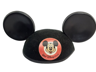 Vtg Walt Disney World Mickey Mouse Ears Hat, Black Felt Cap By Jacobson 