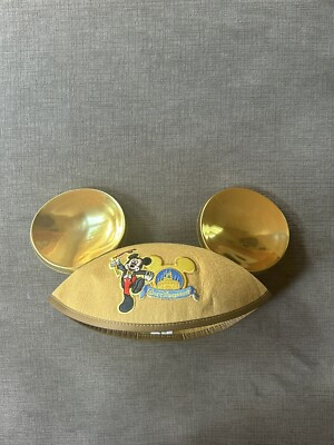 Vintage Walt Disney World Parks Gold Mickey Mouse Ears Hat Adult Size Golden-image