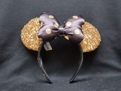 DisneyParks Black Gold Polka Dot Minnie Mouse Bow Sequins Ears Headband Ears-image
