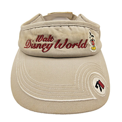 WDW 71 Golf Visor Hat Mickey Mouse Adult Tan Beige VTG Adjustable STAINED -READ--image