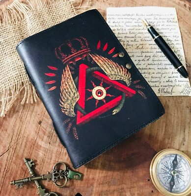 Leather journal Masonic Symbol printed grimoire Blank spell book of shadow-image