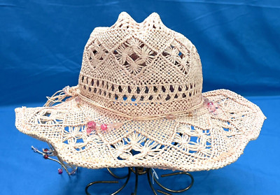 WALT DISNEY WORLD Light Pink BEADED HAT BAND Women's CROCHETED STRAW BEACH HAT-image
