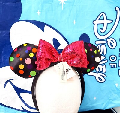 NEW MINNIE MOUSE HEADBAND POLKA DOT SEQUINS & PINK BOW DISNEY PARKS WDW FLORIDA-image