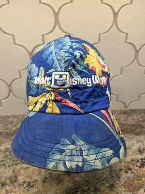 Vintage Walt Disney World Hat Cap Hawaiian Floral Tropical Snapback USA Made-image