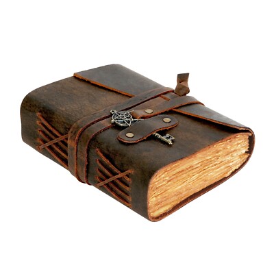 Antique Vintage Leather Journal Deckle Edges Paper with Antique Brass Key Diary-image