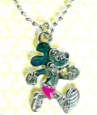 CHILD WALT DISNEY WORLD MICKEY MOUSE CHARM 3/4''T NECKLACE 17''L METAL SILVER-image