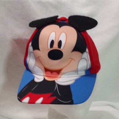 Disney Mickey Mouse w Ears Red White Blue Baseball Hat Cap Adjustable Toddler -image