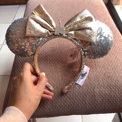 Disney Parks Sequins Minnie Ears Castle Jewel Silver Mickey Mouse Bow Headband-image