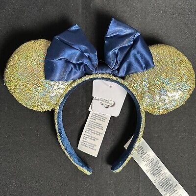 Disney Parks Walt Disney World 50th Gold & Blue Sequins Minnie Ear Headband-image