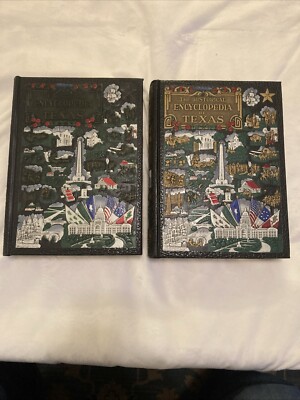 RARE THE HISTORICAL ENCYCLOPEDIA OF TEXAS Volumes 1 &2 1940s Leather *Excellent*-image