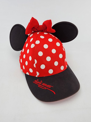 Walt Disney World Minnie Mouse Youth Cap Hat Red & White Polka Dot W/ Ears & Bow-image