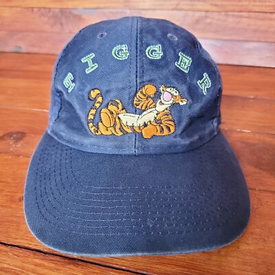 Vintage 90s Tigger Hat Cap Adult Strapback Blue Walt Disney World Embroidered-image