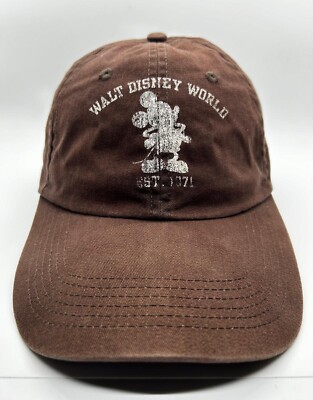 Mickey Mouse Walt Disney World Cap Hat Adult Adjustable Brown Cotton Vintage-image