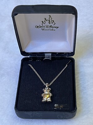 Walt Disney World Pooh Bear Necklace 2 Tone 18k Gold Plate 18” Chain-image