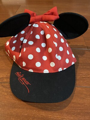 Walt Disney World Minnie Mouse Hat Cap Adult Ears Bow Polka Dot Snap Back-image