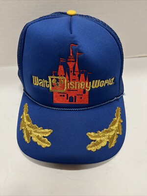 Vintage Walt Disney World Gold Leaf Embroidered Trucker Snapback Hat Cap Rope -image