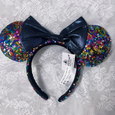 Disney‘ Parks Minnie Mouse Ears Rainbow Sequin Bow Headband-image