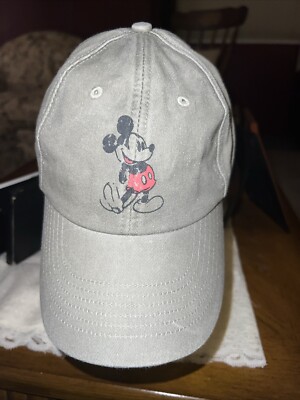 Mickey Mouse Decal Vtg on Gray Hat Cap Hook Loop Walt Disney World Cotton-image
