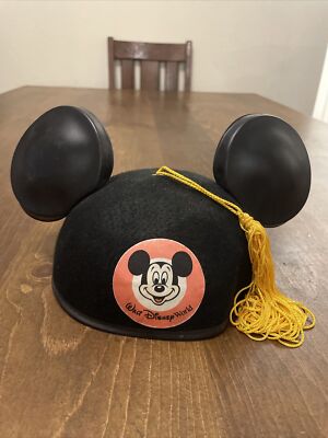 VINTAGE Walt Disney World Hat Mickey Mouse Ears Graduation Gold Tassel USA MADE-image