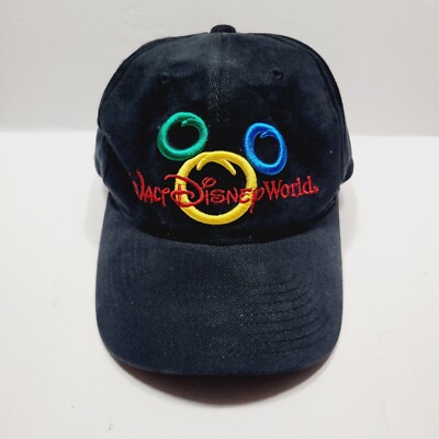 Walt Disney World Hat Cap Strap Back Black Red Yellow Blue Mickey Mouse Y2K Vtg-image