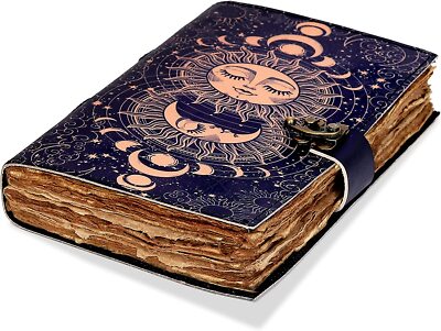 Sun & Moon Printed Journal Handmade Deckle Edge Old Grimoire Drawing Notebook-image