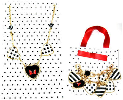 Disney Park Authentic Bracelet & Necklace SET✿Dots & Dashes Minnie Mouse Hearts-image