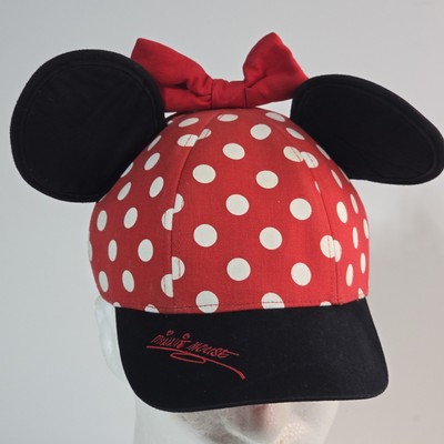 Disney Parks Disneyland Minnie Mouse Red Polka Dot Hat Bow Ears Cap Youth Kids-image