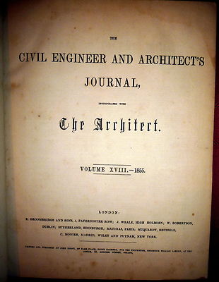 1855 Civil Engineer and Architect's Journal,  Many Plates. Bound. Henry Babbage-image