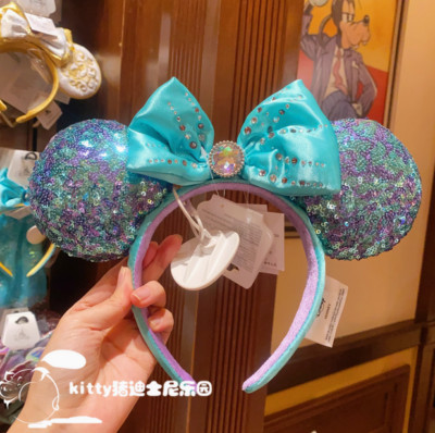 Disney*Parks Teal Jeweled Sequin Bow Mickey Minnie Mouse Ear Headband NEW US-image