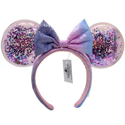 Shanghai Disney Parks Pink Puple Bow Sequins Minnie Confetti Star ears Headband-image