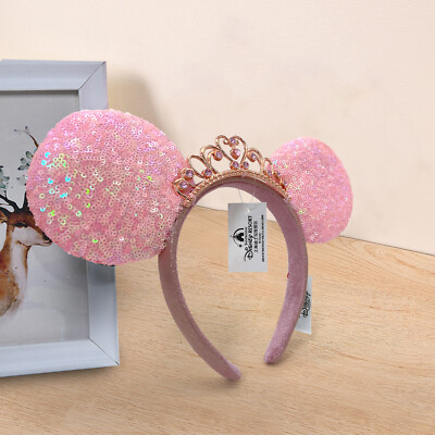 Pink Sequin Minnie Mouse Headband Tiara Princess Crown Disney Parks Ears 2022-image