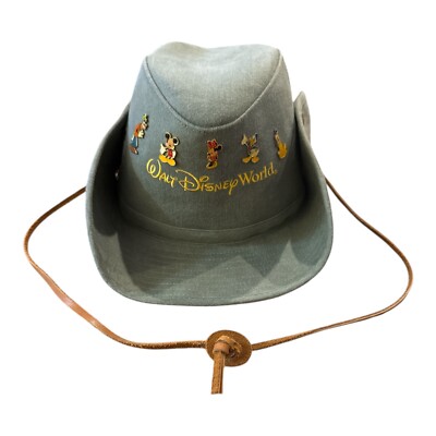 VTG Walt Disney World Safari Green Canvas Hat With 6 Pins & Leather Strap-image