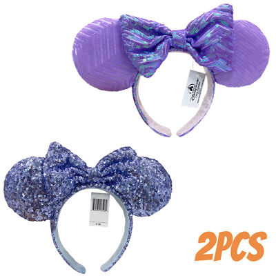 Disney~ Minnie Purple Bow Ears +Anniversary Minnie Limited Blue Sequins Bow Ears-image