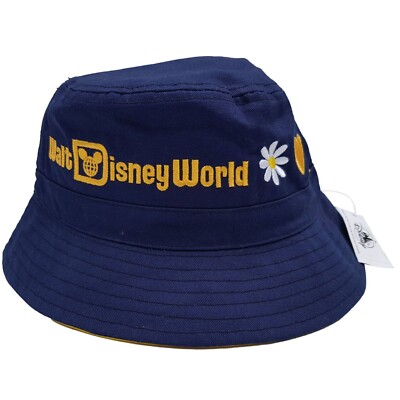 Walt Disney World Parks Bucket Hat Navy Blue Embroidered Text Fabric Adult Daisy-image
