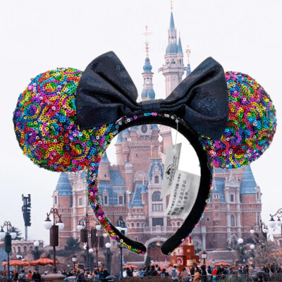 DisneyParks Mickey Bow Sequins Party Minnie Mouse Ears Multicolor Cos Headband*-image